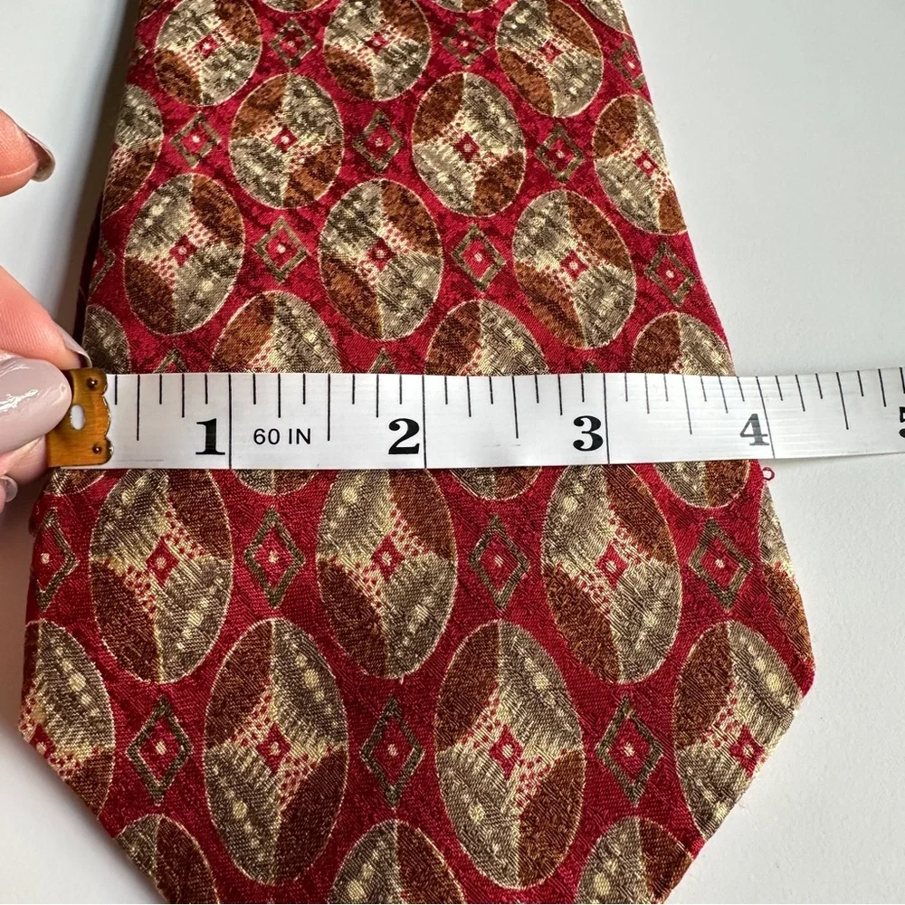 Burberry Red and Gold Geometric Men's Silk Tie